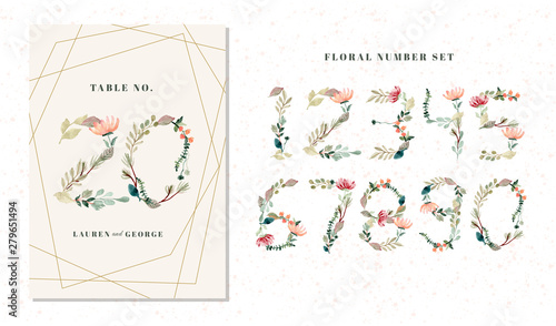 floral and foliage watercolor number set