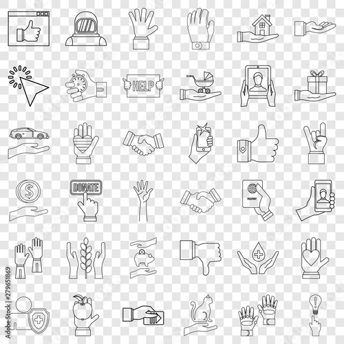 Pointing icons set. Outline style of 36 pointing vector icons for web for any design