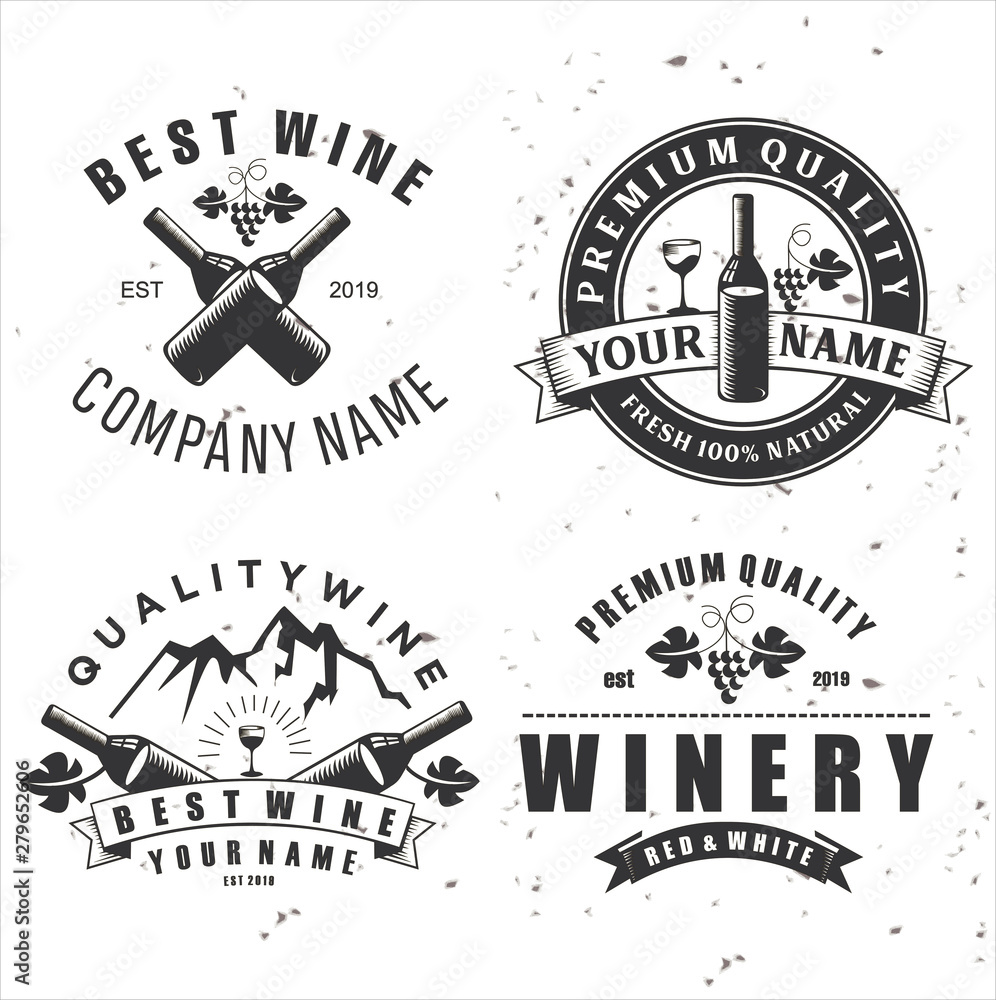 Set of wine labels. Element for vintage wine design using grunge
