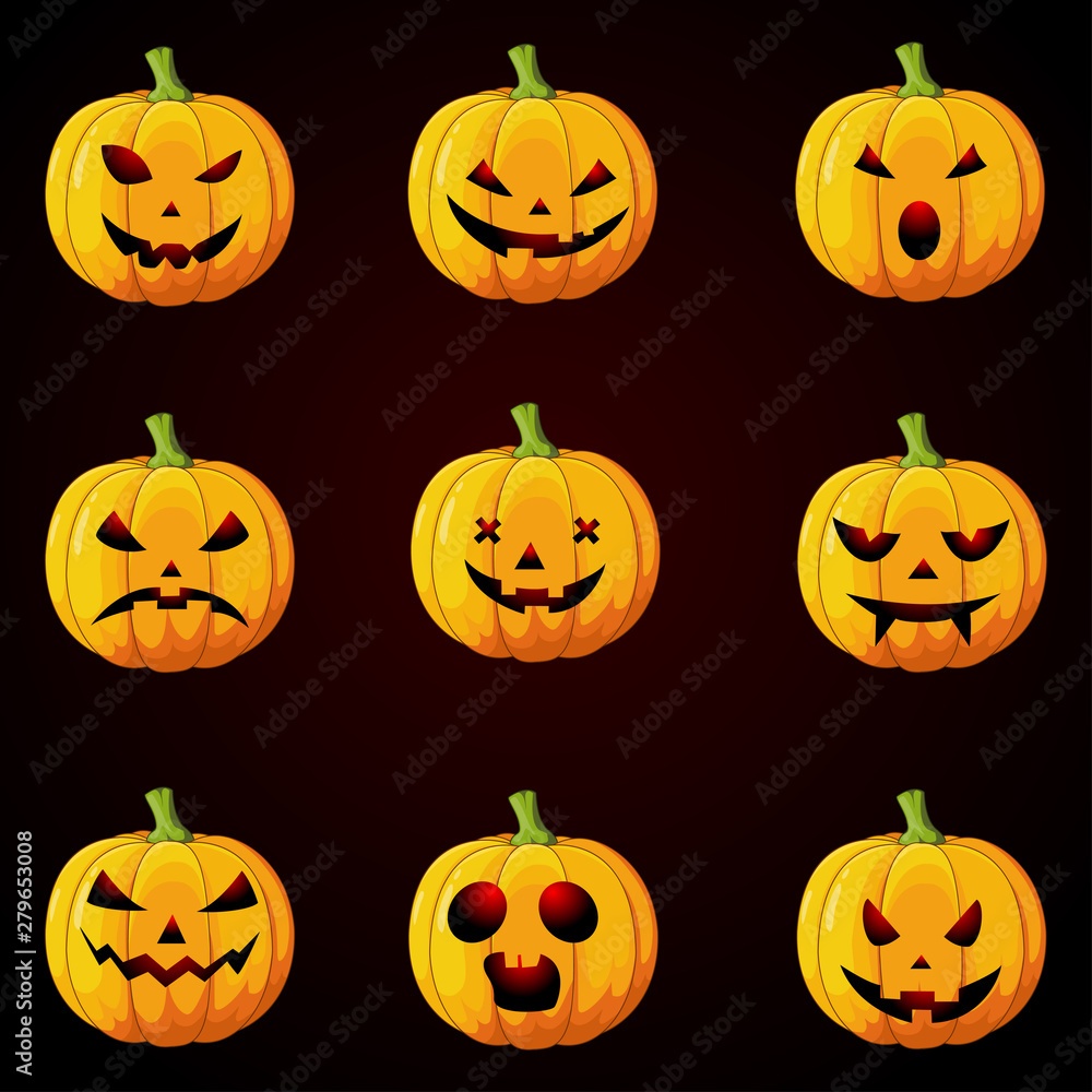 Set of Halloween pumpkins with different faces Set of Halloween pumpkins with different faces