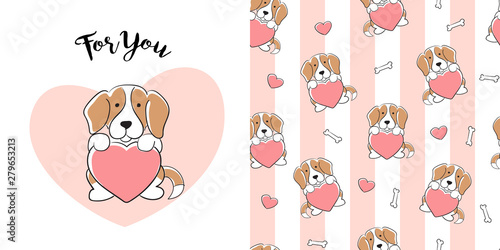 Hand drawn beagle dog seamless pattern
