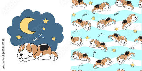 Hand drawn beagle dog seamless pattern