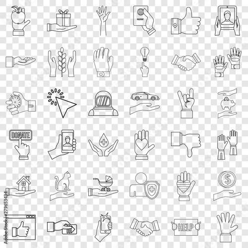 Protection icons set. Outline style of 36 protection vector icons for web for any design