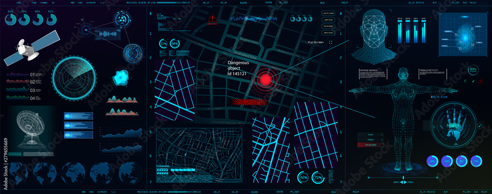 High-tech dashboard for people search. Search, recognition, detection ...