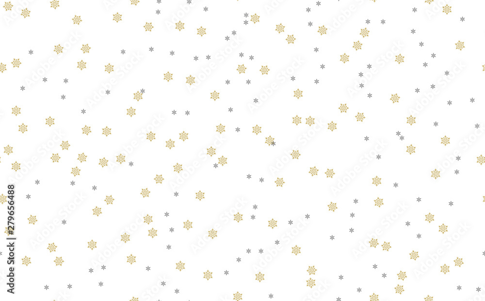 Simple seamless winter pattern with gold snowflakes on white background. hristmas seamless pattern with snowflakes.