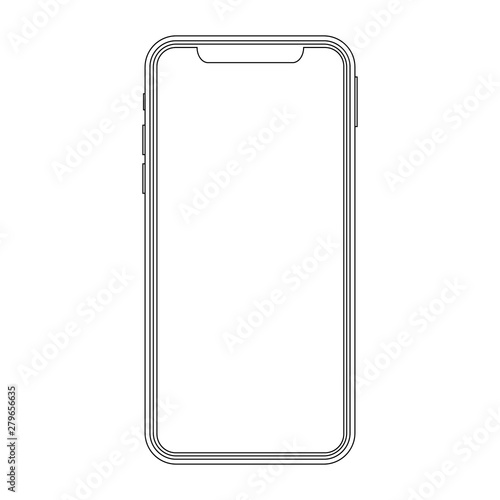 Outline drawing modern smartphone. Smartphone outline mock up design template. Mobile phone line icon.