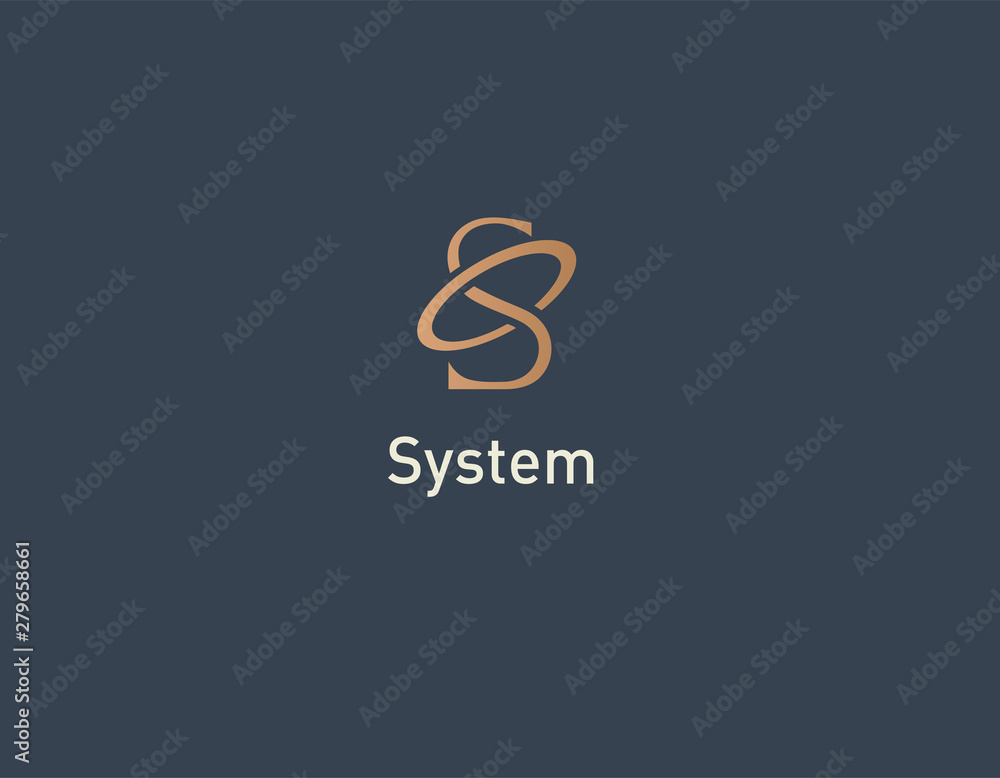 Abstract geometric golden logo letter S typography and ring circle for business company Abstract geometric golden logo letter S typography and ring circle for business company