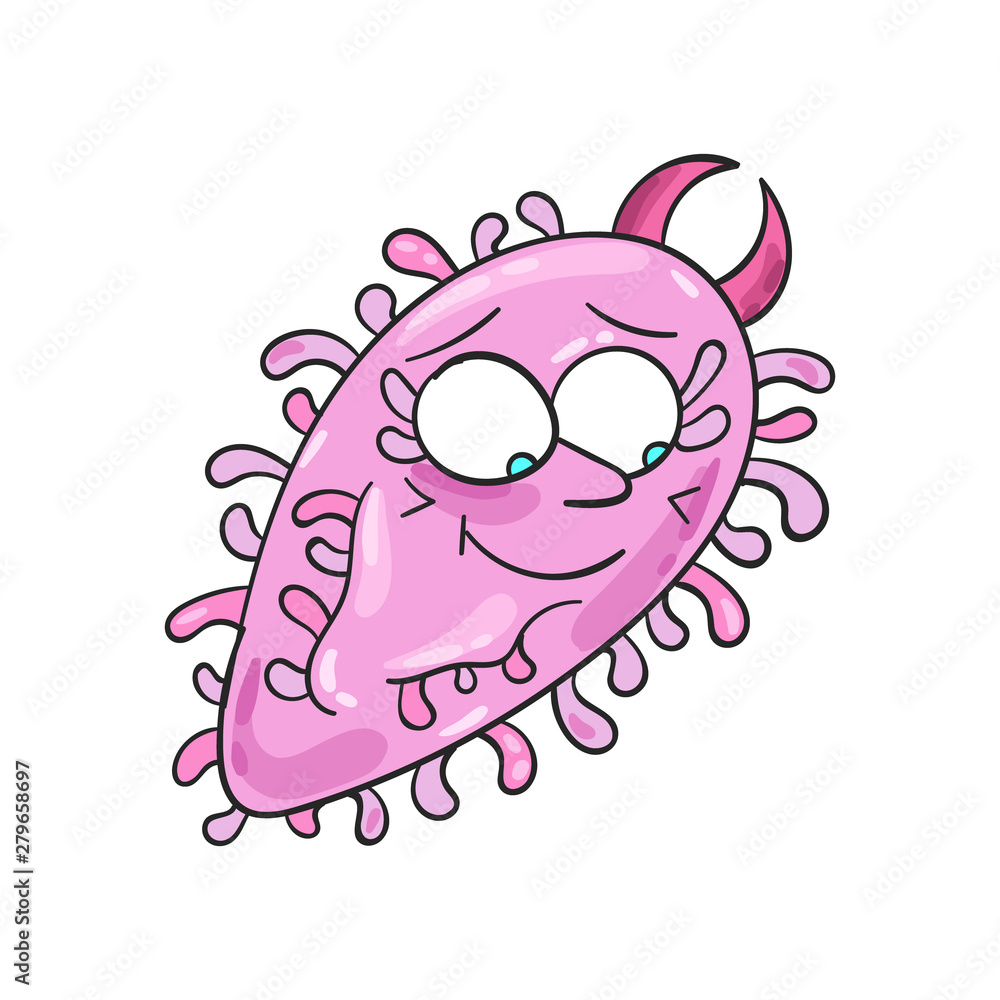Fototapeta premium Microbe doodle. Virus sketch. Bacteria. Cell. Germ. Allergy. Disease. Parasite. Unicellular organism. Cute cartoon microbe. Infection. Funny microorganism. Alien.