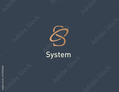 Abstract geometric golden logo letter S typography and ring circle for business company