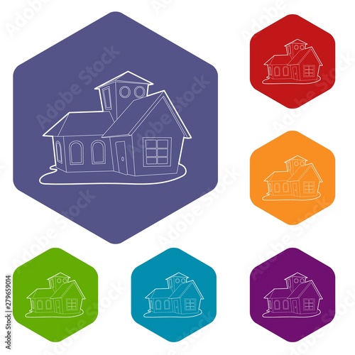 House icons vector colorful hexahedron set collection isolated on white