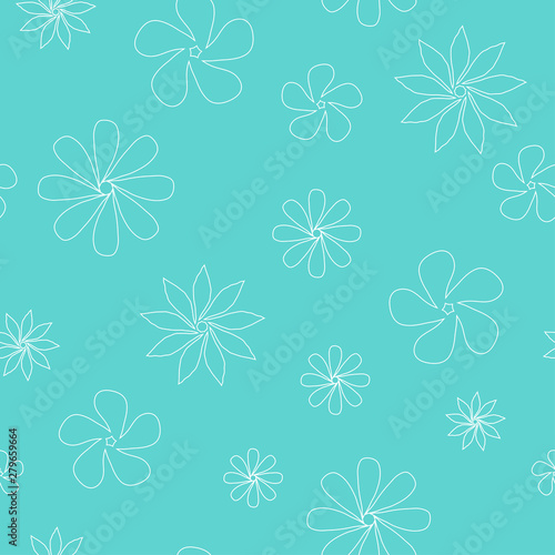 Wallpaper Mural Vector seamless pattern of white outlined flowers on the tiffany blue background Torontodigital.ca