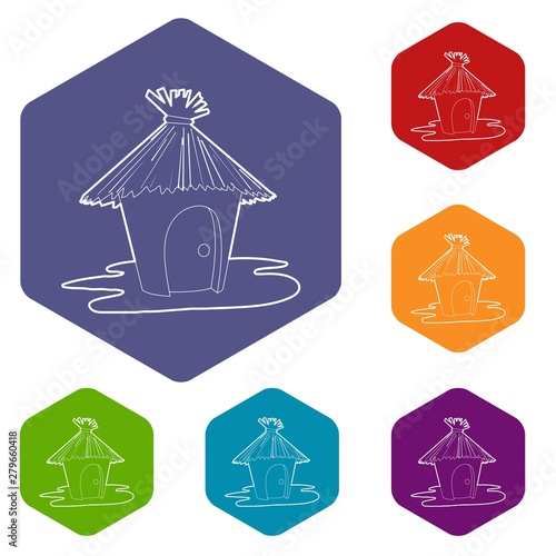 Hut icons vector colorful hexahedron set collection isolated on white