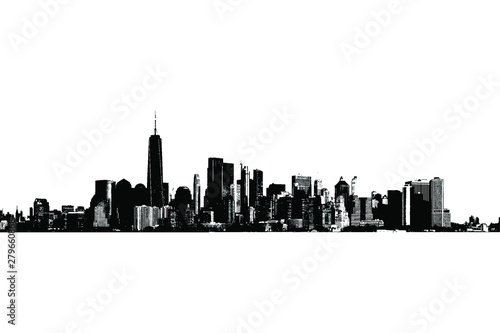 Silhouette of Manhattah skyline in black and white.