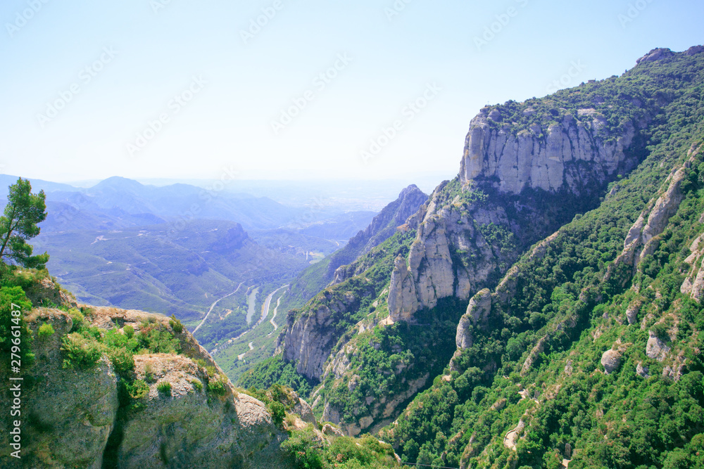 Breathtaking View To Montserrat Mountain. Montserrat mountains in summer. Catalonia. Spain.