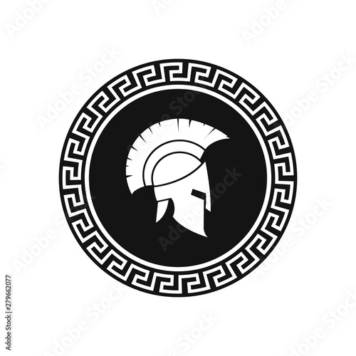 Spartan helmet with shield illustration. Vector.