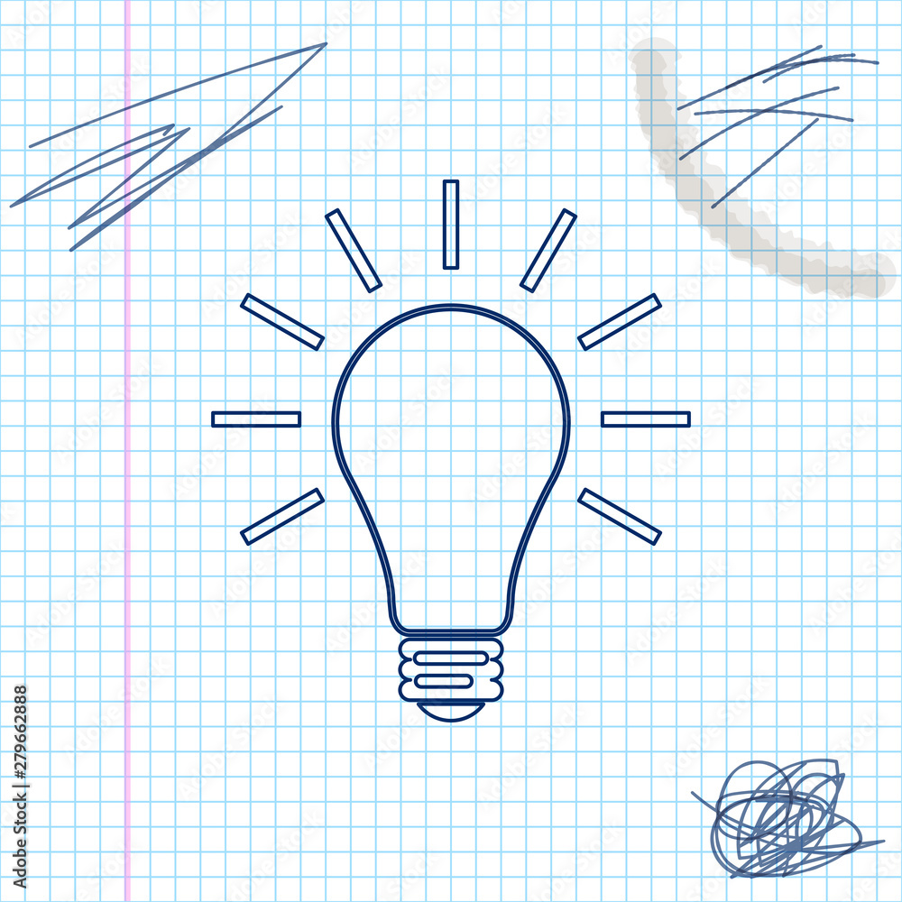 Light bulb with rays shine line sketch icon isolated on white background. Energy and idea symbol. Lamp electric. Vector Illustration Light bulb with rays shine line sketch icon isolated on white background. Energy and idea symbol. Lamp electric. Vector Illustration
