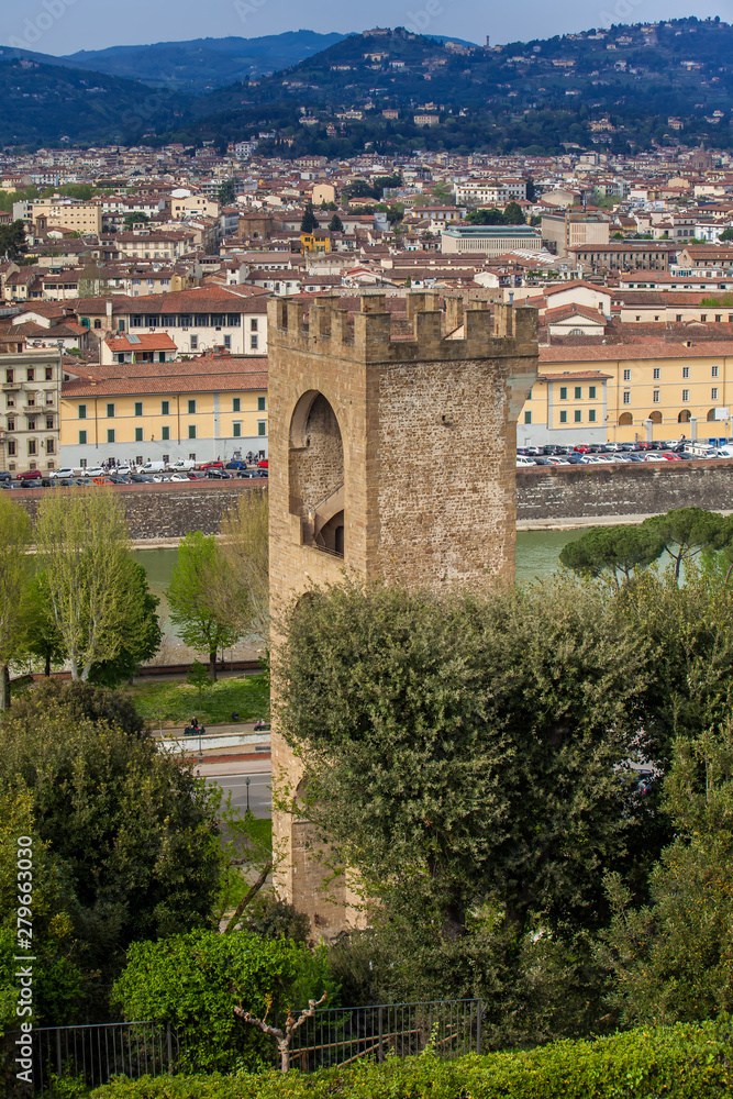 Tower of San Niccolo and view of the beautiful city of Florence from Michelangelo Square