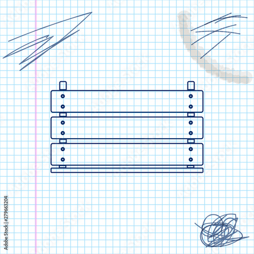 Wooden box line sketch icon isolated on white background. Grocery basket, storehouse crate. Empty wooden container for vegetables, products. Vector Illustration