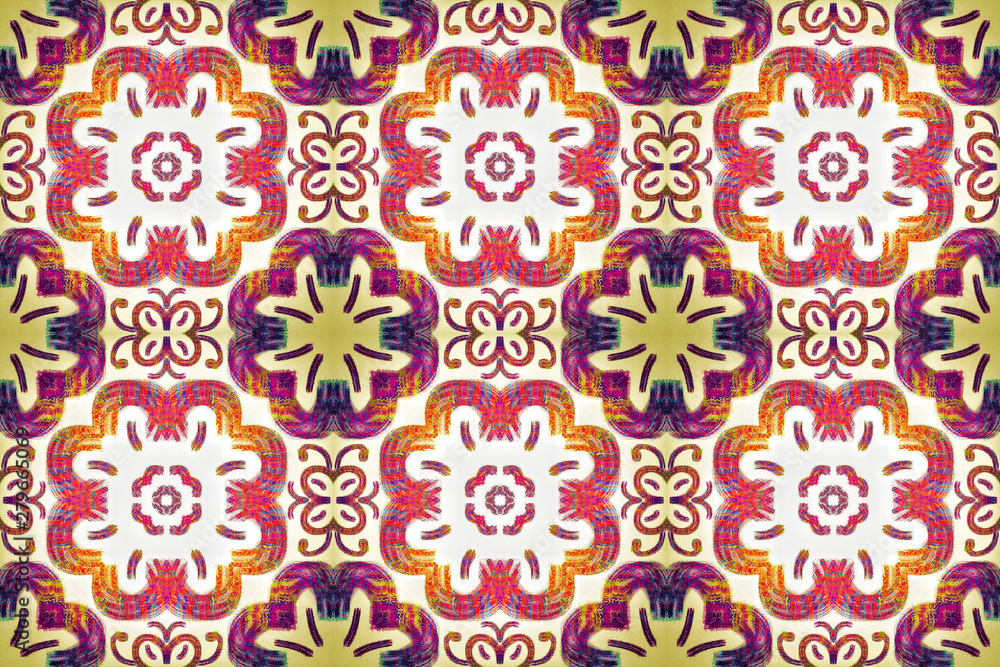 Seamless endless repeating bright ornament of multi-colored geometric shapes