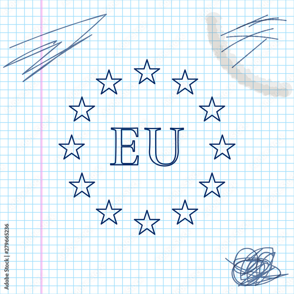 Flag of European Union line sketch icon isolated on white background. EU circle symbol. Waving EU flag. Vector Illustration Flag of European Union line sketch icon isolated on white background. EU circle symbol. Waving EU flag. Vector Illustration