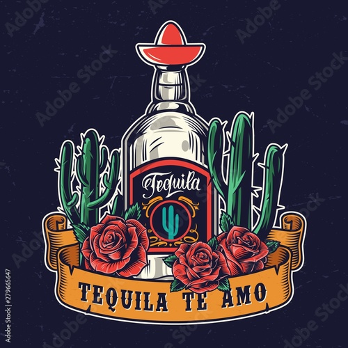 Tequila festival colorful vintage concept