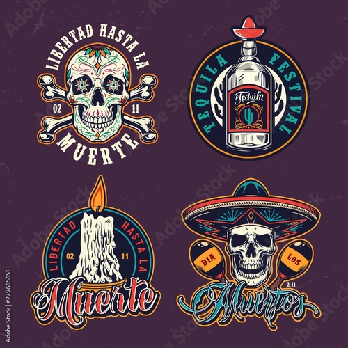 Dia De Los Muertos colorful emblems