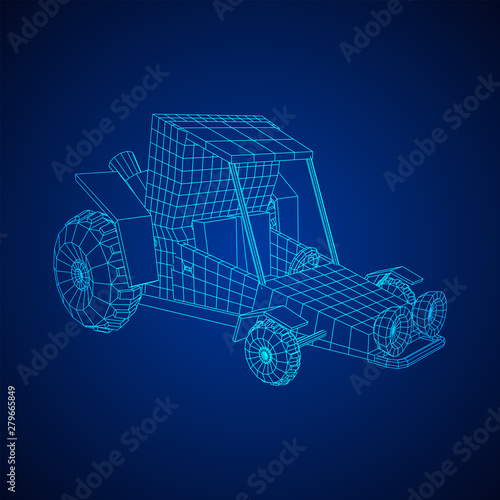 Off road dune buggy car. Terrain vehicle. Outdoor car racing, extreme sport oncept. Wireframe low poly mesh vector illustration