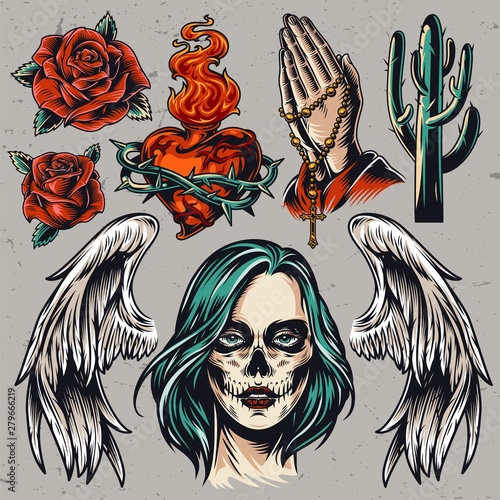 Vintage Day of Dead elements set