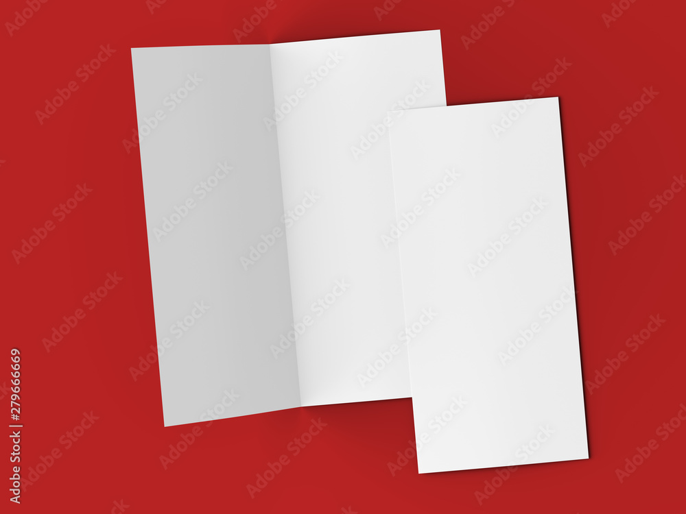 Leaflet folded to DL format - mock up - 3d illustartion Leaflet folded to DL format - mock up - 3d illustartion