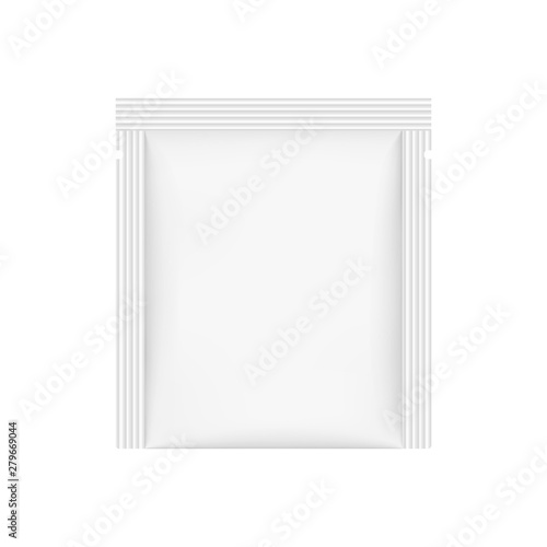 Small sachet mockup isolated on white background. Vector illustration