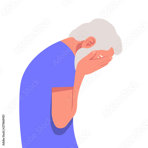 Profile of an elderly man in despair. The tragedy, the death of a loved one, a nervous breakdown. Vector flat illustration