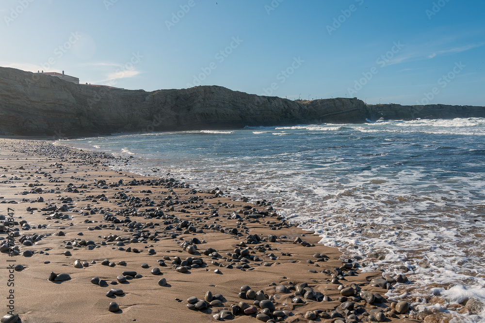 Atlantic ocean coast in sunny day, Peniche, Portygal.