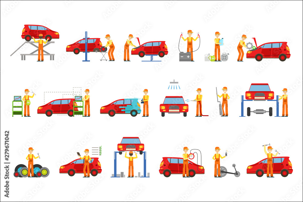 Car Repair Shop Services Set Of Illustrations