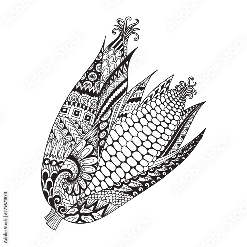 Abstract two corns for print on stuffs, adult coloring book,coloring page,engraving,logo,tattoo and other design element. Vector illustration