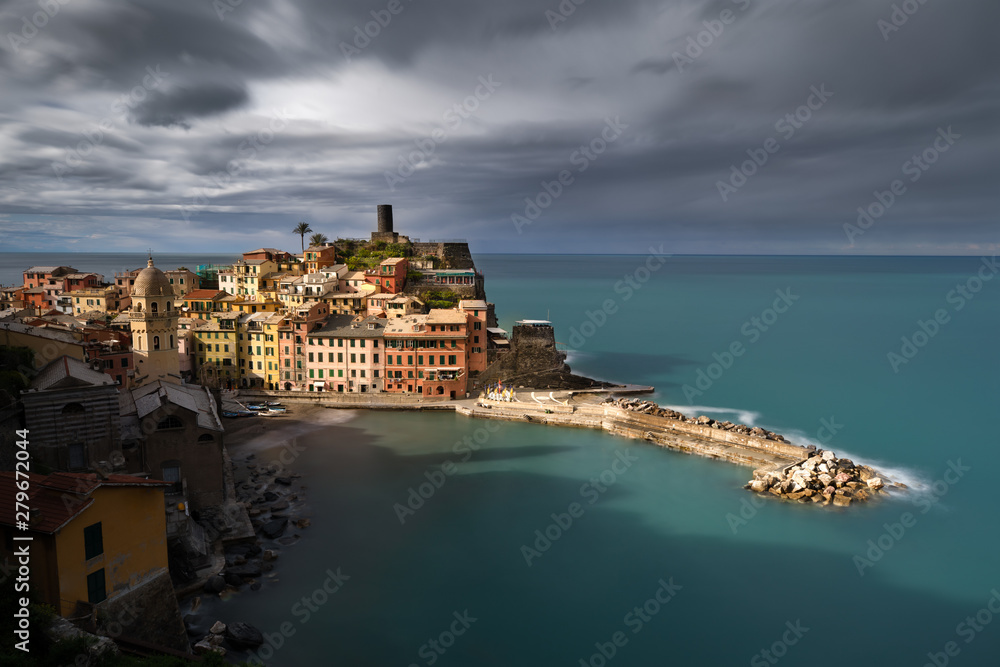 View of town Vernazza in morning light.