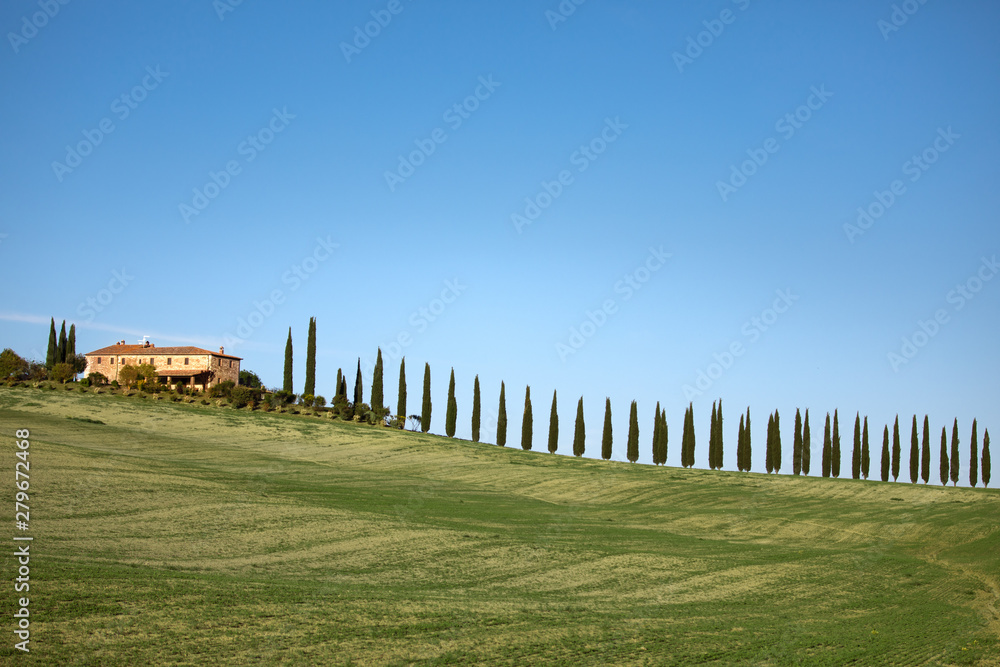 Traditional villa in Tuscany on a spring day.