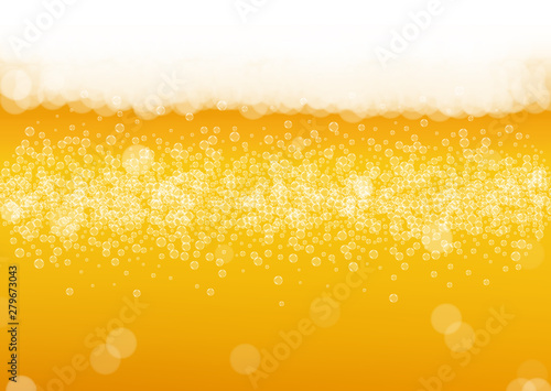 Beer foam. Craft lager splash. Oktoberfest background. bar banner concept. Pour pint of ale with realistic white bubbles. Cool liquid drink for Golden glass with beer foam.