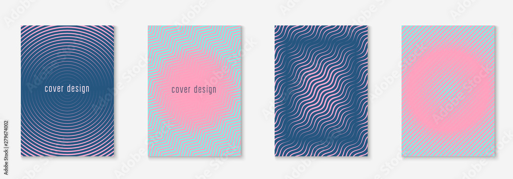 Set brochure. Material booklet, page, presentation, book concept. Purple and pink. Set brochure as minimalist trendy cover. Line geometric element.