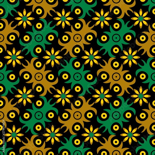 Seamless pattern of dayak batik. borneo motif style. luxury yellow color. vector design inspiration. green