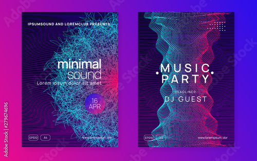 Trance event. Geometric concert banner set. Dynamic gradient shape and line. Neon trance event flyer. Techno dj party. Electro dance music. Electronic sound. Club fest poster.