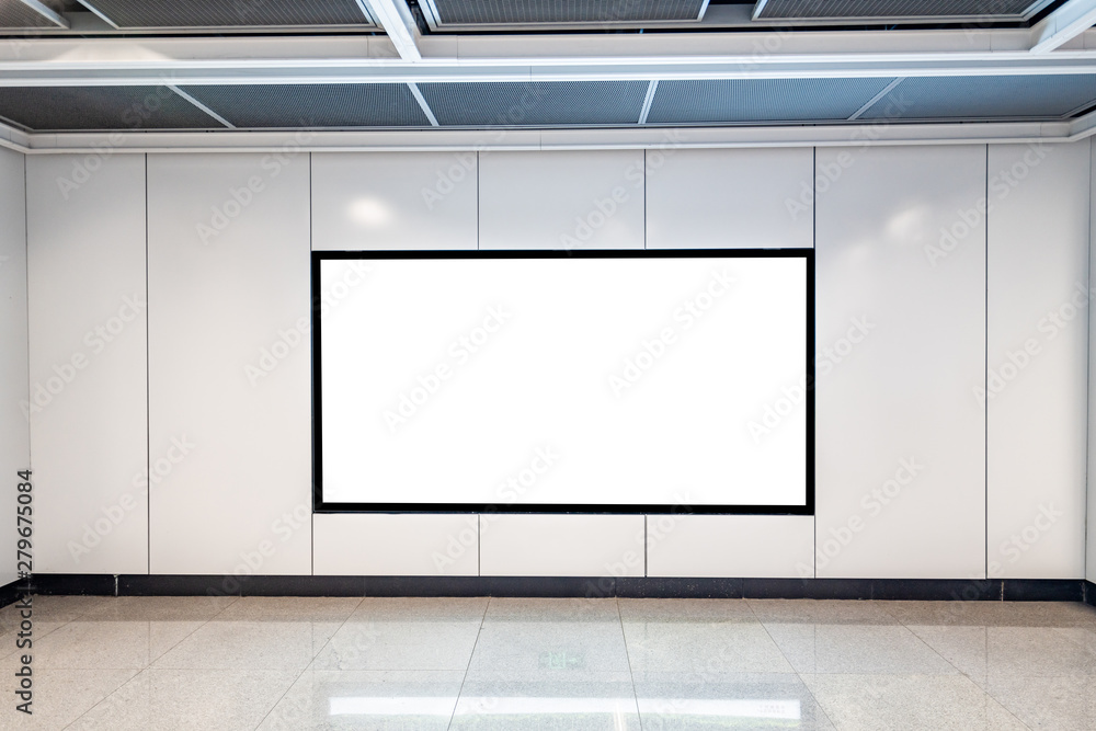 Blank advertising display in subway station underpass public area Blank advertising display in subway station underpass public area
