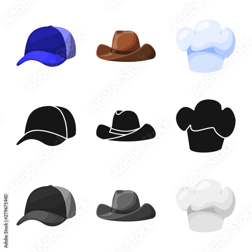 Vector illustration of clothing and cap logo. Collection of clothing and beret stock vector illustration.