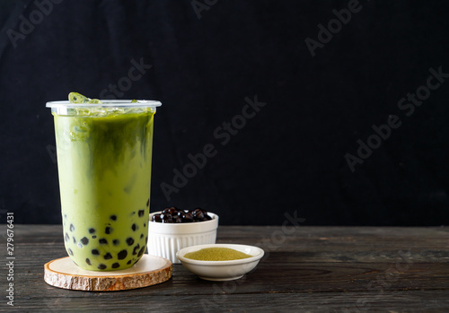 green tea latte with bubble photo