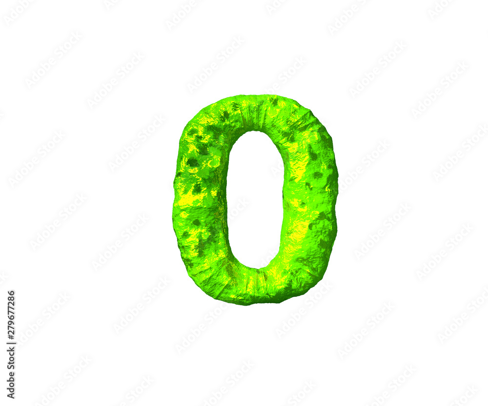 toxic slime font - number 0 in monstrous style isolated on white background, 3D illustration of symbols toxic slime font - number 0 in monstrous style isolated on white background, 3D illustration of symbols