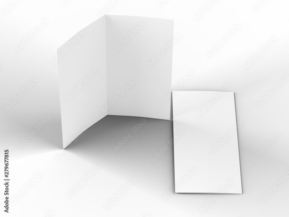 Leaflet folded to DL format - mock up - 3d illustartion Leaflet folded to DL format - mock up - 3d illustartion