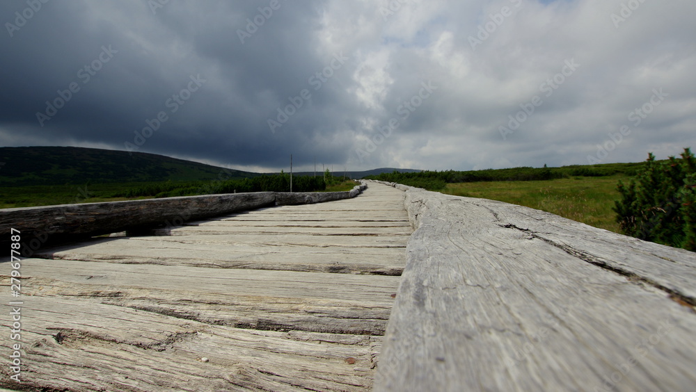 Wooden footbridge in Karkonosze National Park