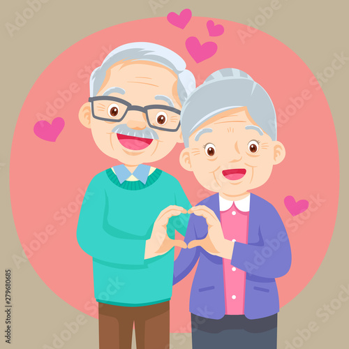 Elderly couple holding hands  make shape of heart