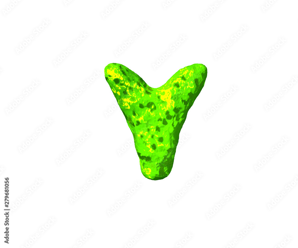 letter Y in cosmic style isolated on white background - green slime font, 3D illustration of symbols letter Y in cosmic style isolated on white background - green slime font, 3D illustration of symbols