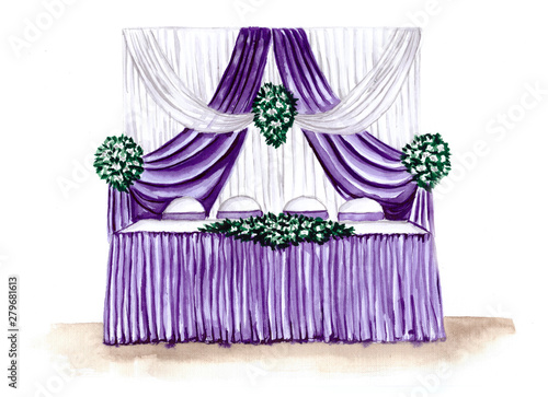 illustration of a watercolour sketch of a wedding reception