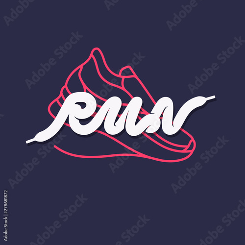 Modern emblem with the inscription run and images of sneaker. Vector illustration for an athletic club